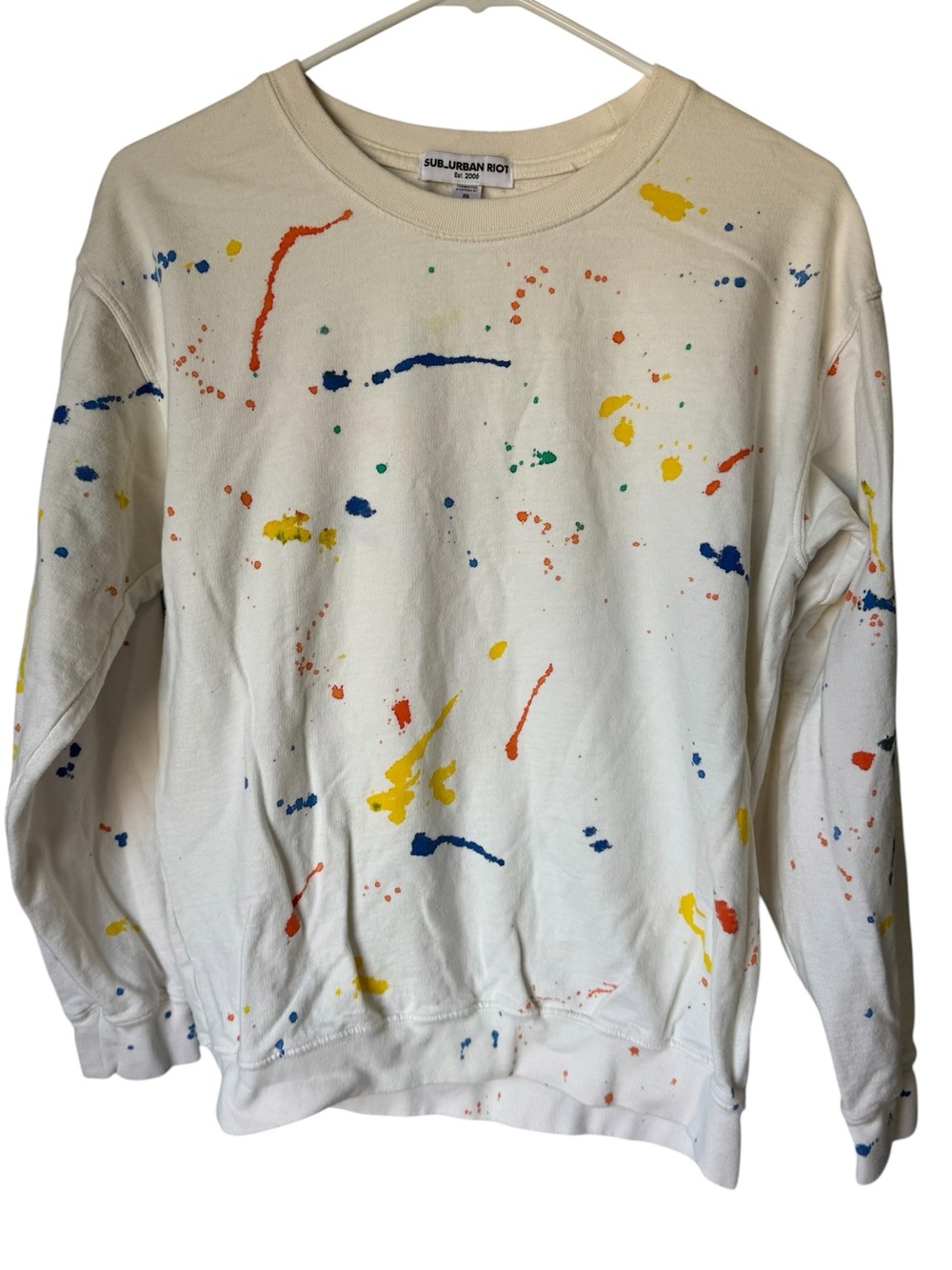 Sub_Urban Riot Women's S 80s Vibe Retro Paint-Splatter Crewneck Sweatshirt